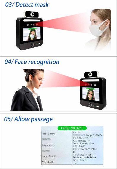 5 بوصة IPS شاشة تعمل باللمس الماسح الضوئي درجة حرارة الوجه كشك Qr Code Green Pass Reader
