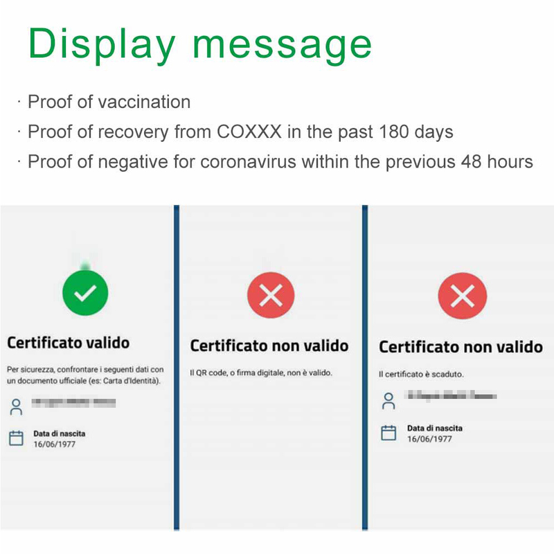 COVID 19 Digital Green Passport Eu Health Code Reader إيطاليا فحص الماسح الضوئي Green Pass