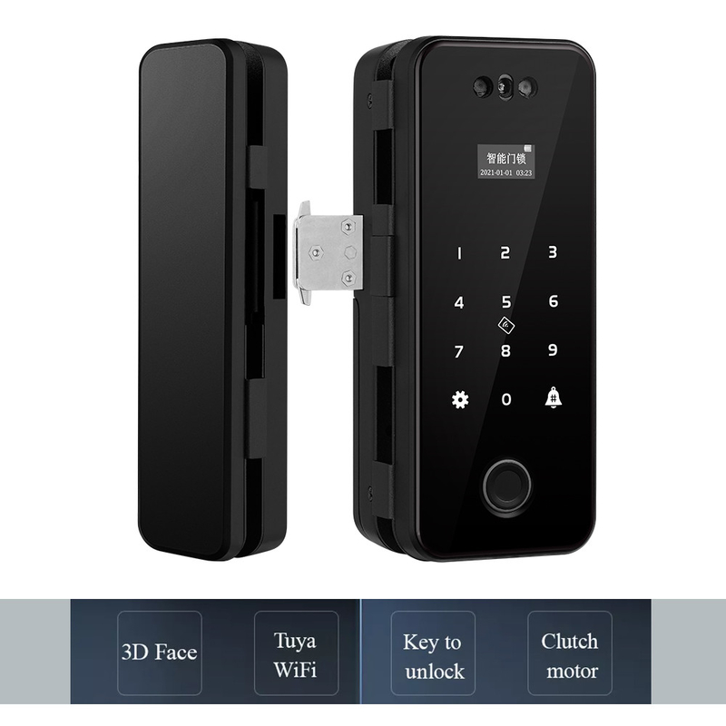 قفل الباب الزجاجي الأسود Tuya Smart Lock Home Security 3D Face Digital Fingerprint