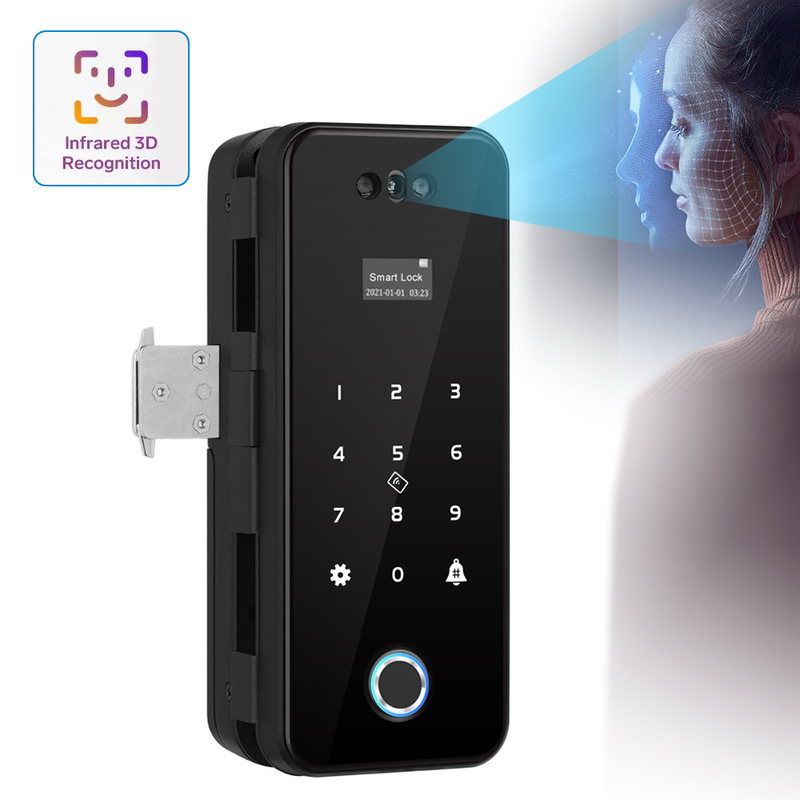 قفل الباب الزجاجي الأسود Tuya Smart Lock Home Security 3D Face Digital Fingerprint